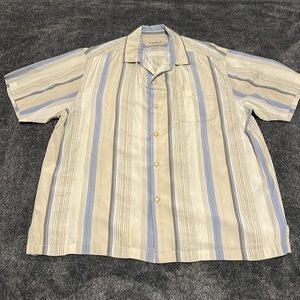 Tommy Bahama Silk Button Up, Mens XL, Blue and Tan Stripe